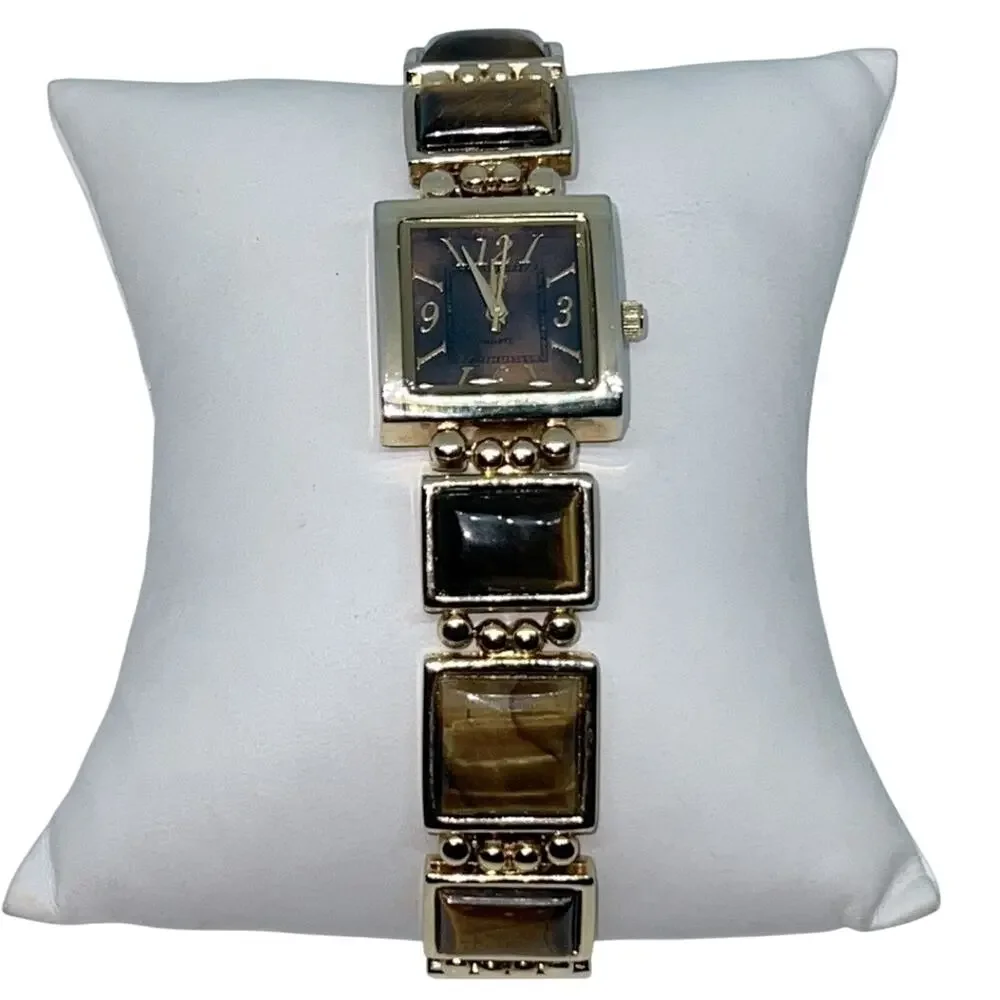 Burgi Gold Tone Tigers Eye Watch